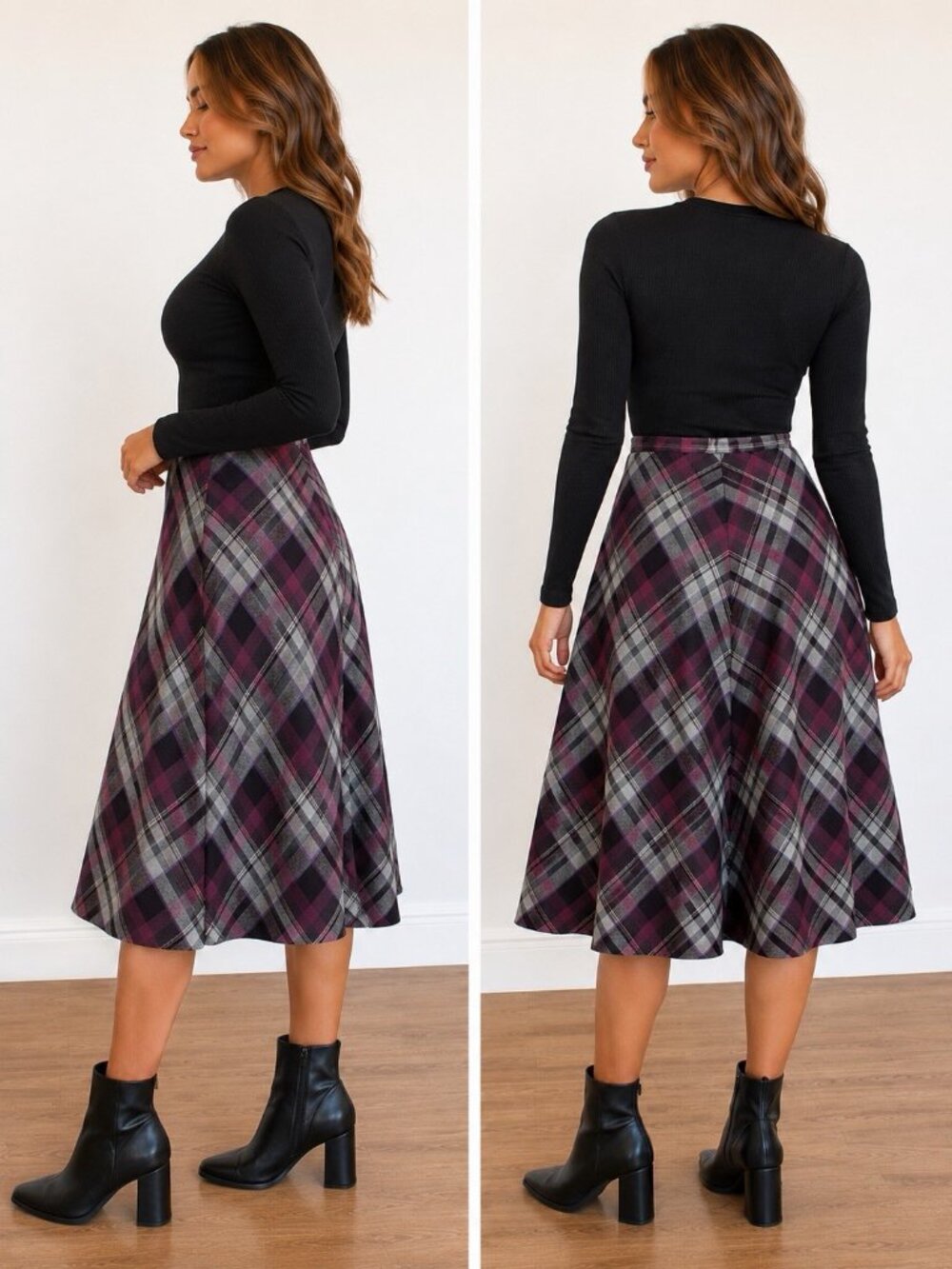 Women’s Vintage Tan Jay Skirt Wool Blend Midi Academia Purple Side Zip Med - Picture 2 of 10
